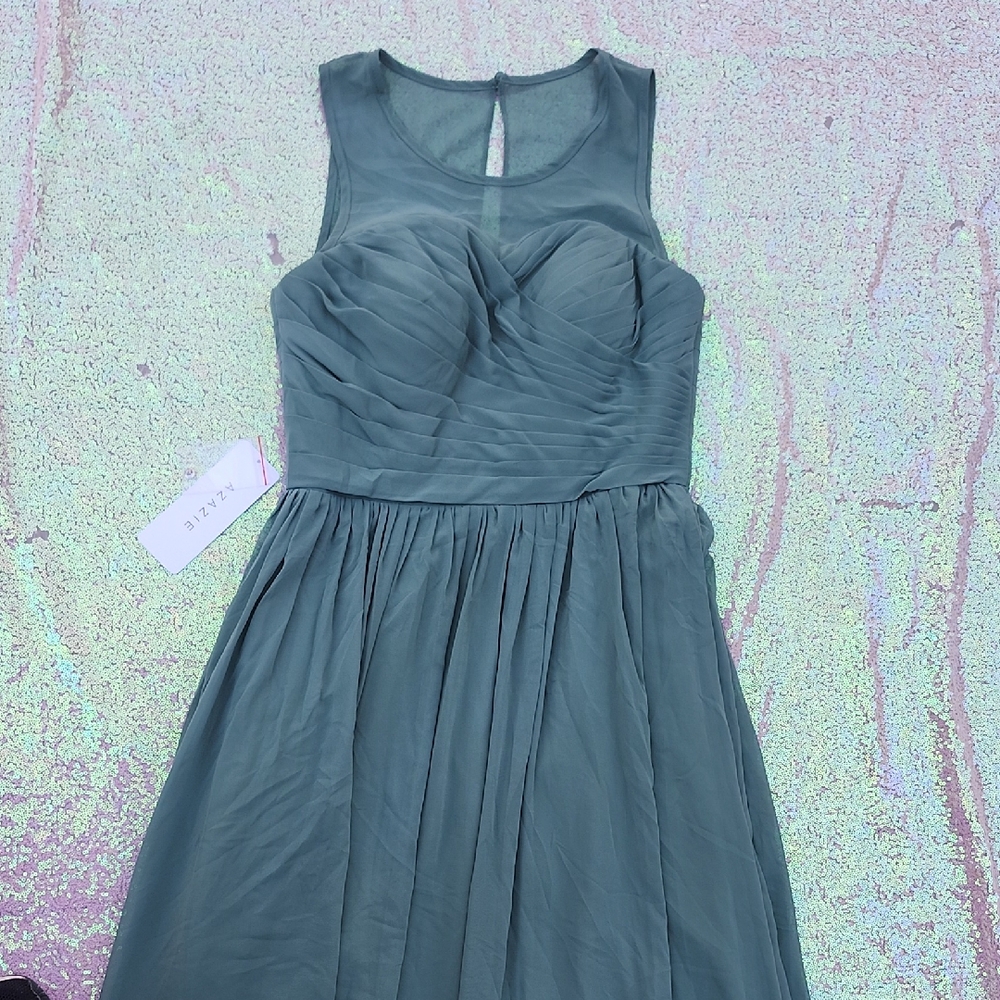 Azazie Eucalyptus Green Formal Wedding Bridesmaid Chiffon Dress NWT!